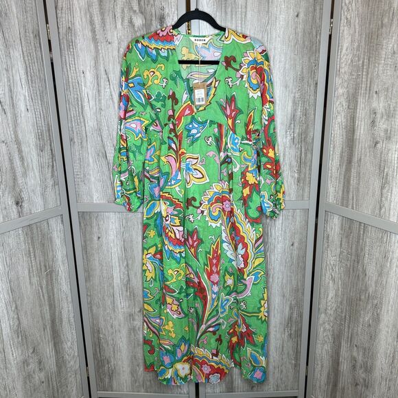 Boden Maxi Dress Green Color Floral Print Long Balloon Sleeves Size 2P NWT - Picture 1 of 8